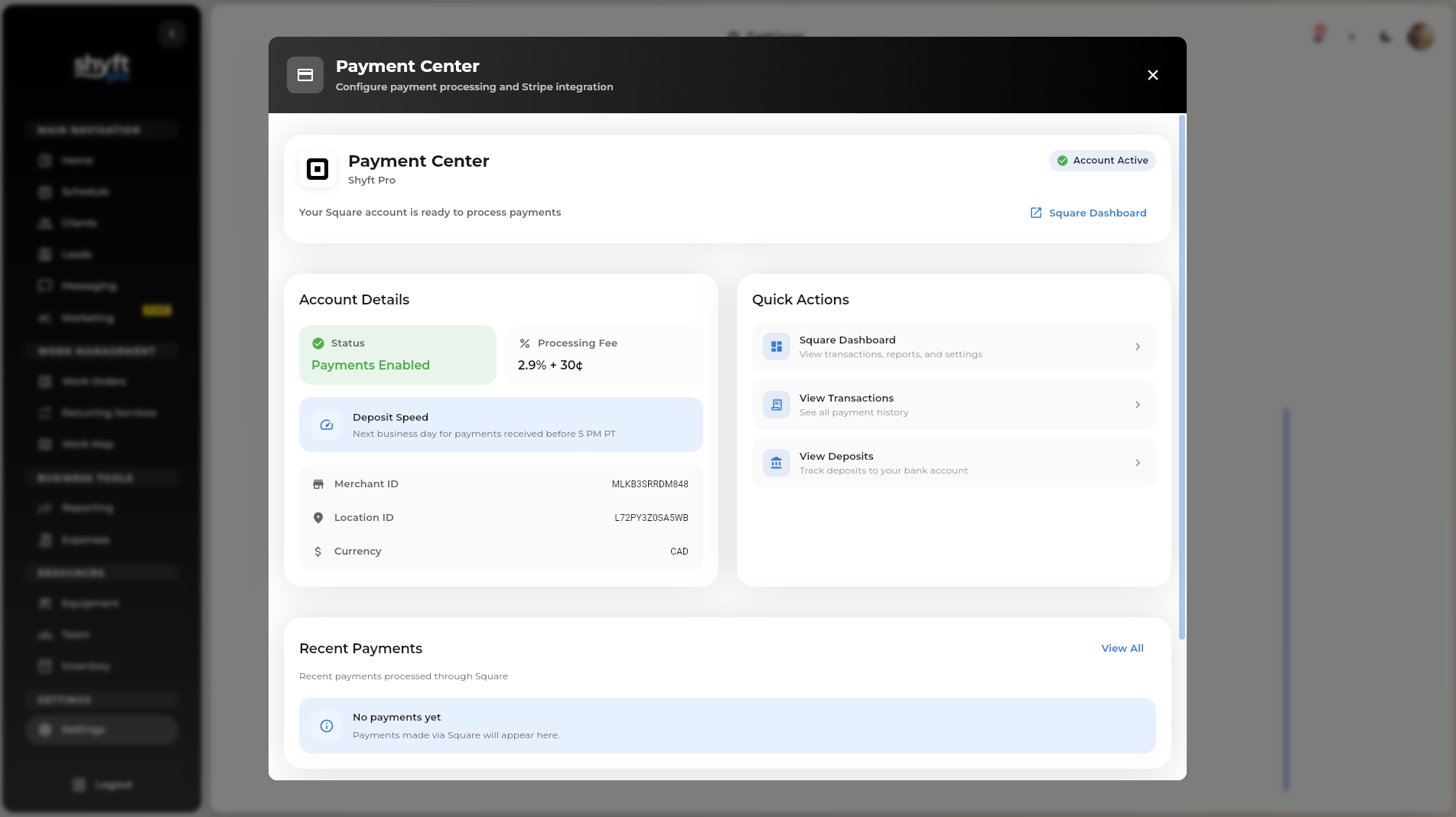 Shyft Pro payment processing with invoice and card payment options